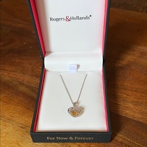 Silver Heart Pendant Necklace with Gold Accents